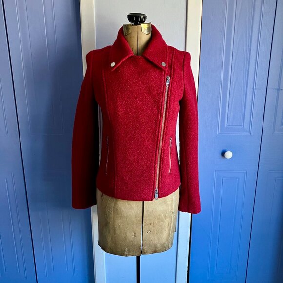 Tommy Hilfiger Red Wool Blend Moto Style Jacket - Size 4 - Picture 6 of 13